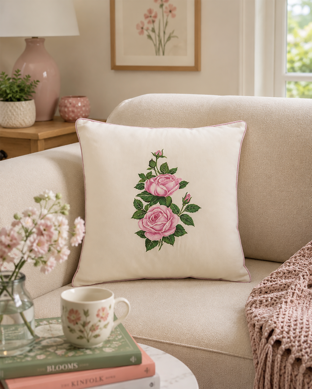 Blush Rose Cushion Athena Silk Cover