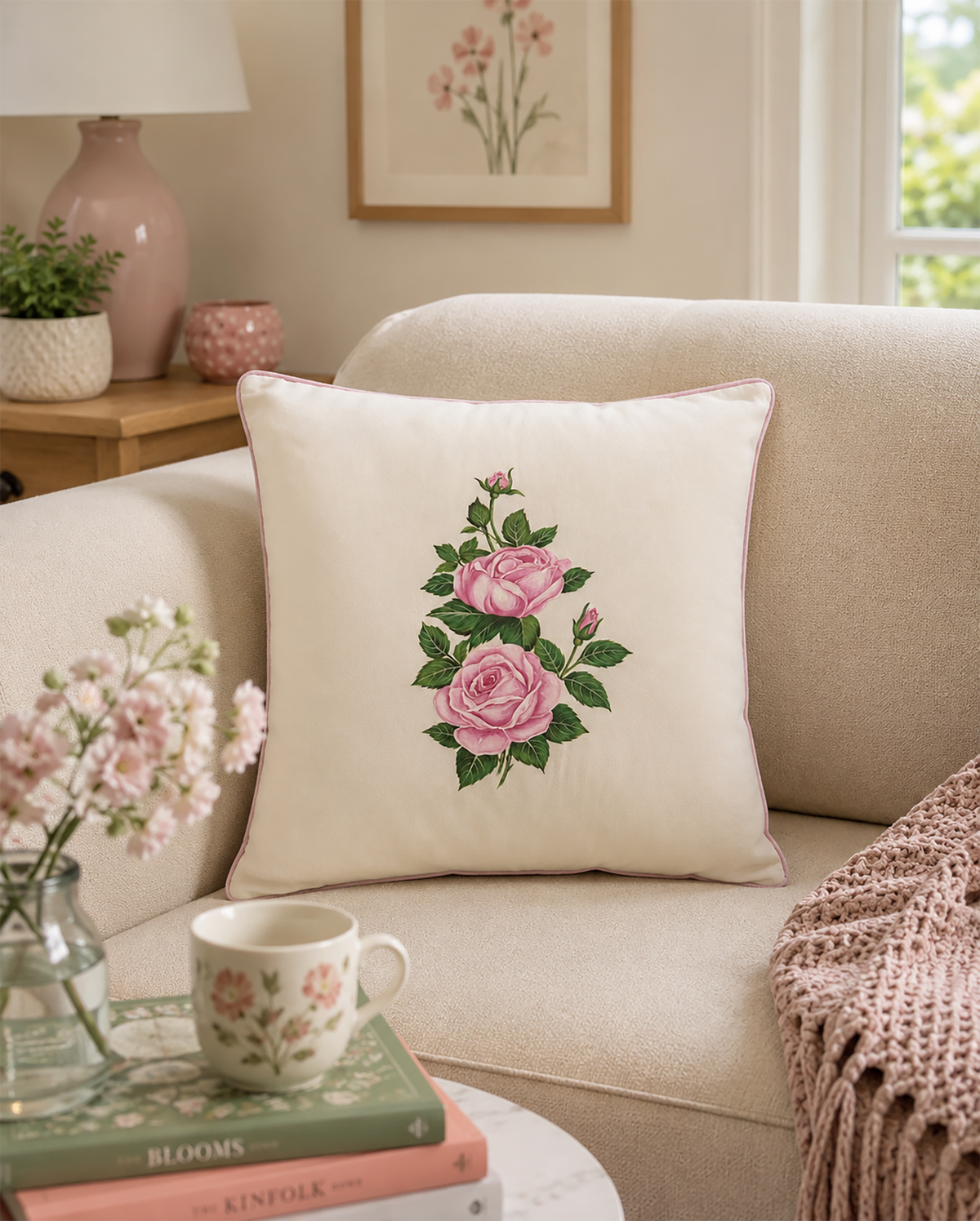 Blush Rose Cushion Athena Silk Cover