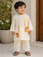 The Happy Elephant  I Chanderi Silk hand painted kurta set