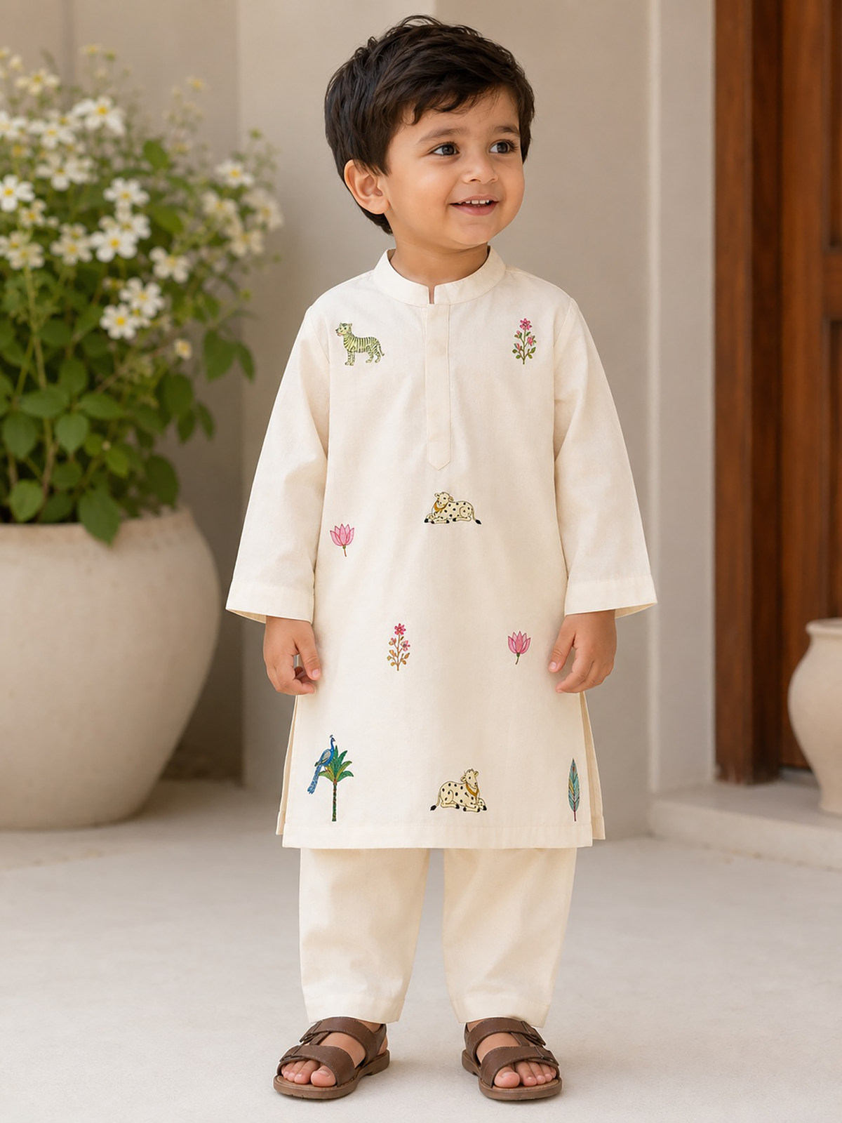 PICHWAI  l Chanderi silk hand painted kurta set