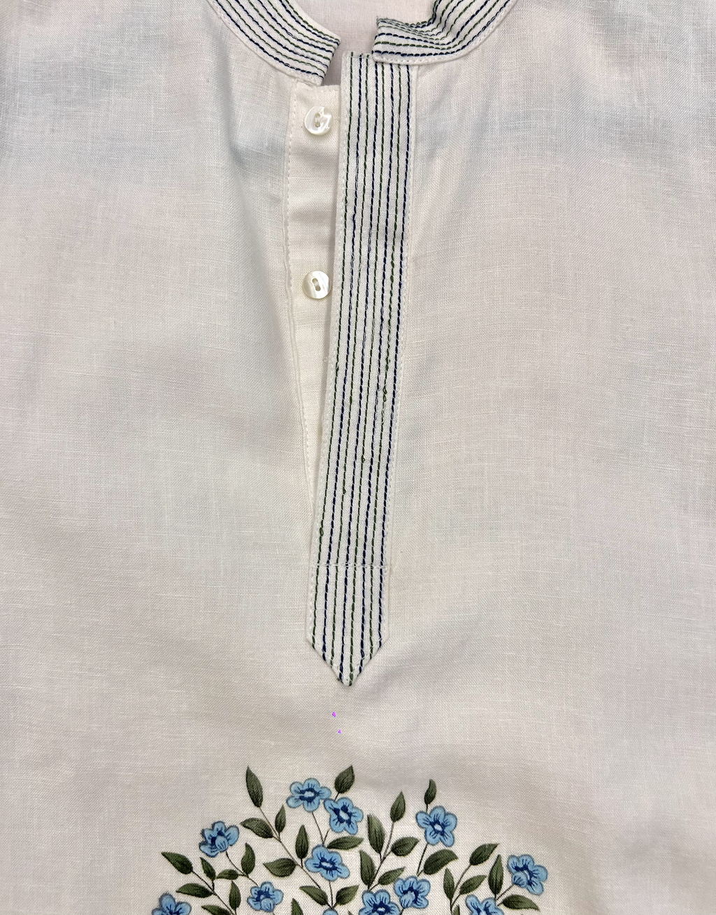 Blue peacock l linen hand painted kurta set