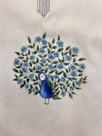 Blue peacock l linen hand painted kurta set