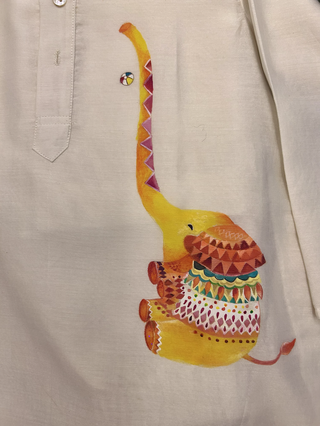 The Happy Elephant  I Chanderi Silk hand painted kurta set
