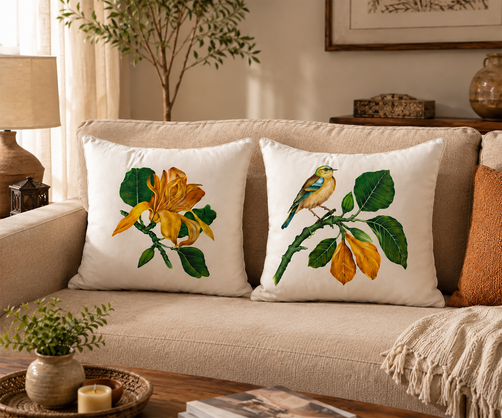 Golden Songbird Athena Silk  Cushion Cover 1