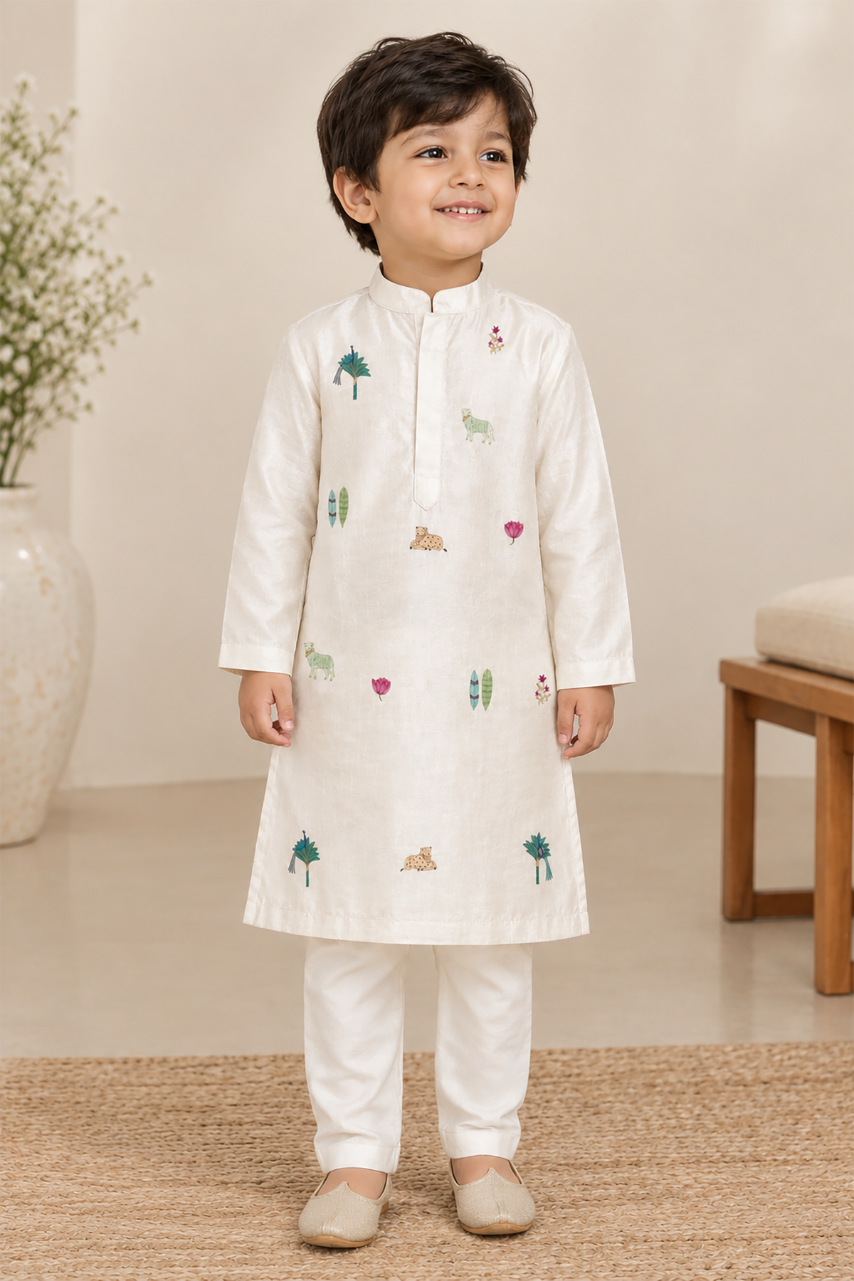 PICHWAI  l Chanderi silk hand painted kurta set