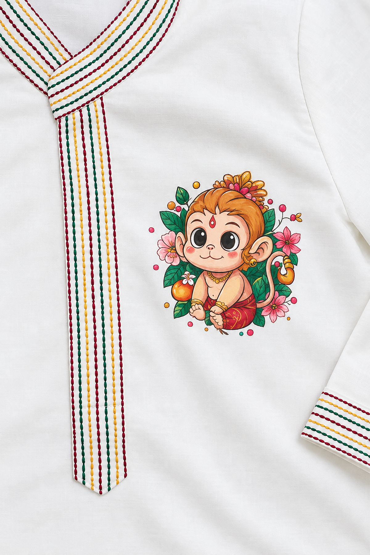 Bal Hanuman l Pure cotton satin hand painted kurta set