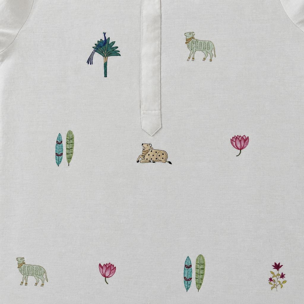 PICHWAI  l Chanderi silk hand painted kurta set