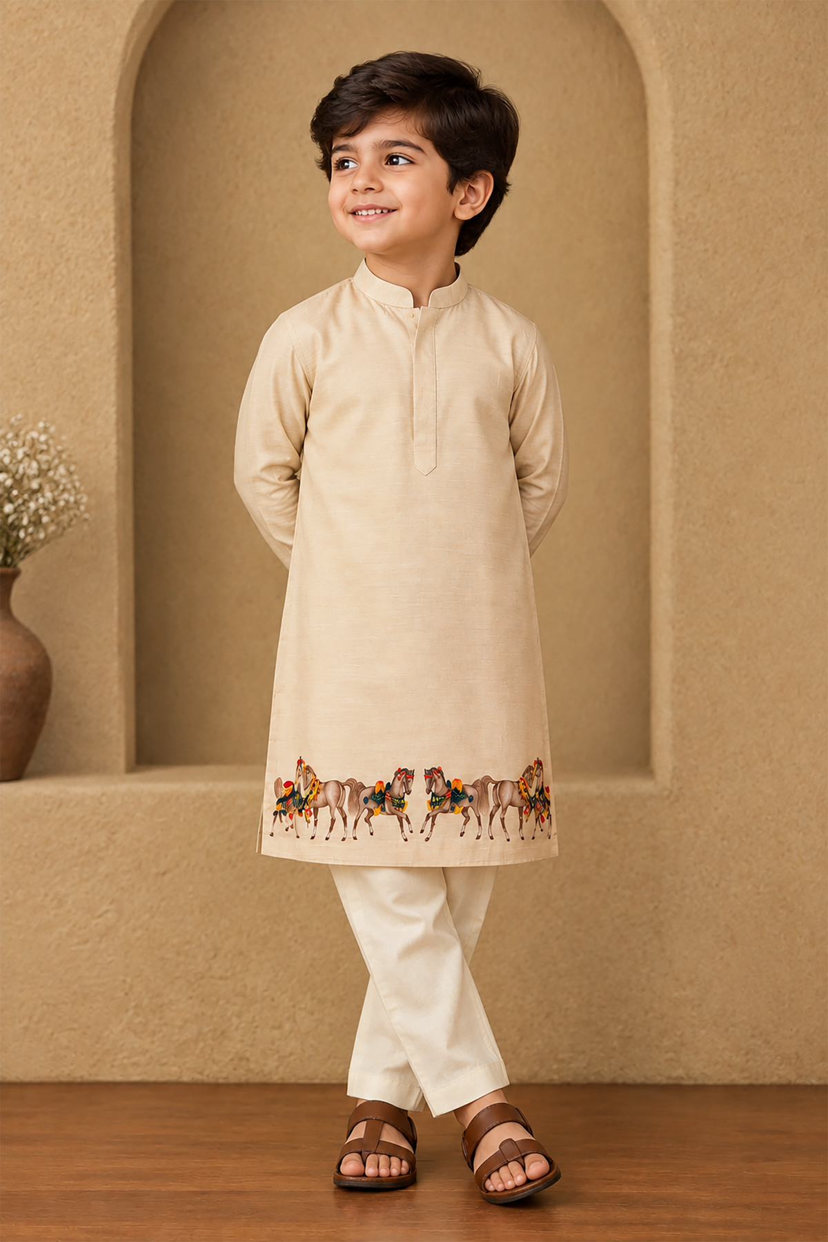 Royal Horses l  Pure cotton silk hand painted kurta set