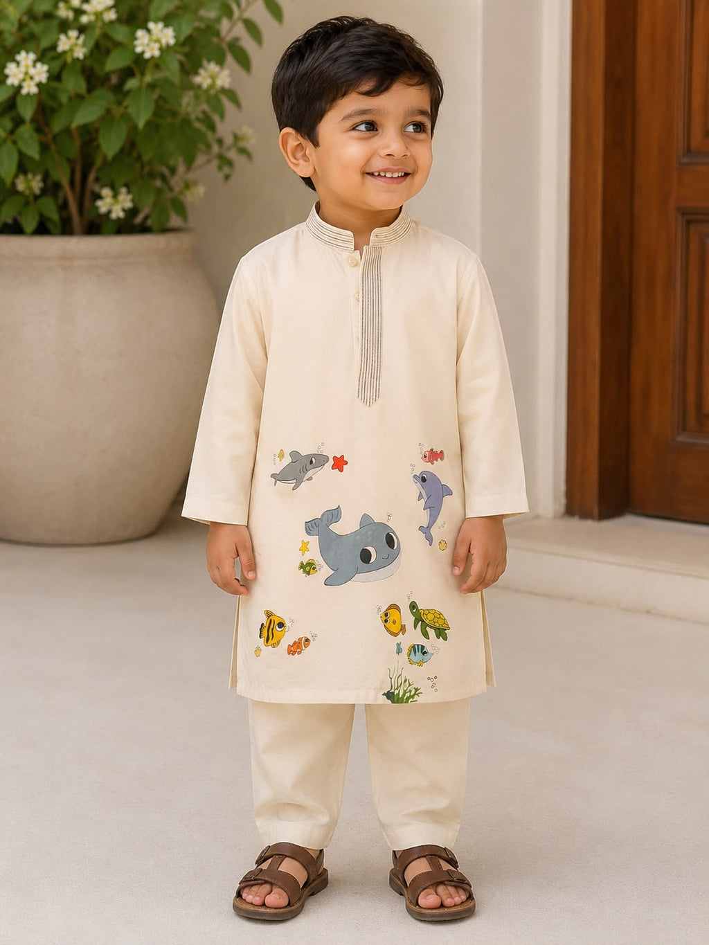 Under the sea l pure cotton satin kurta set