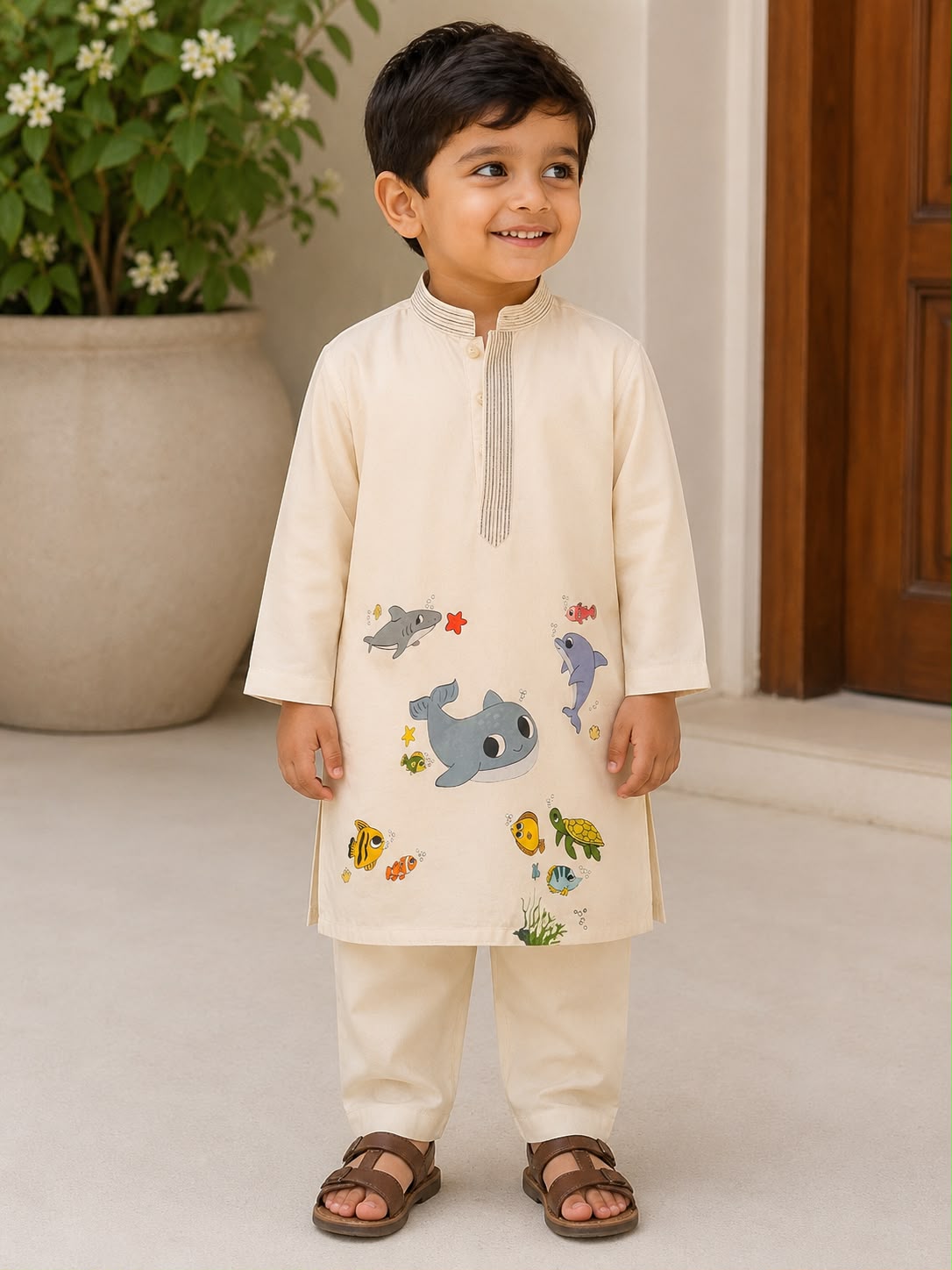 Under the sea l pure cotton satin kurta set
