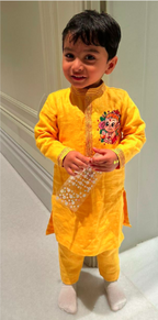 Bal Hanuman l Pure cotton satin hand painted kurta set