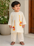 The Happy Elephant  I Chanderi Silk hand painted kurta set