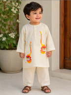The Happy Elephant  I Chanderi Silk hand painted kurta set